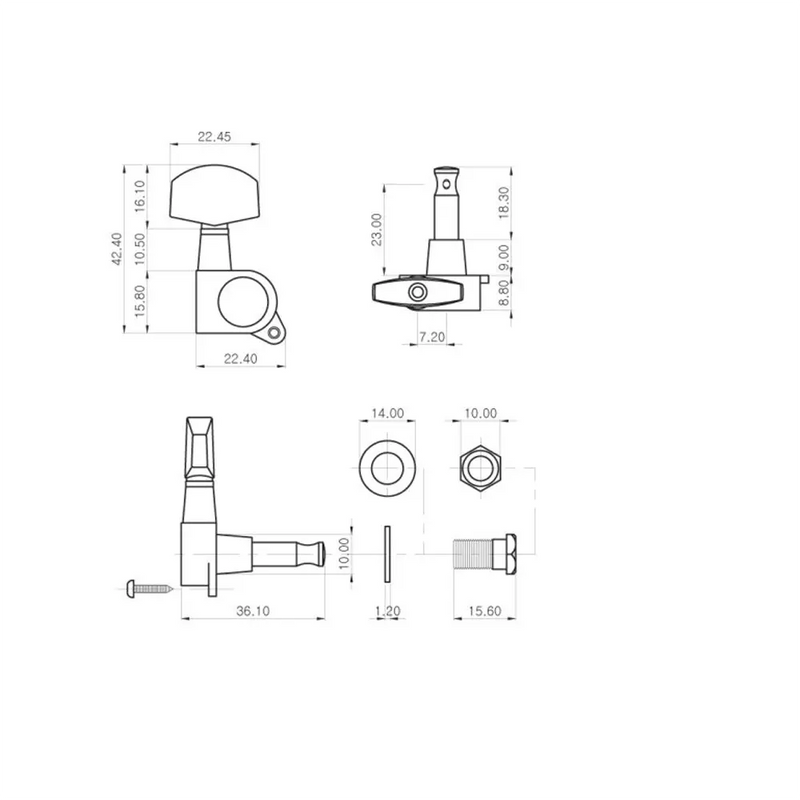 Carica immagine in Galleria Viewer, J01 GD – Set meccaniche L3+R3 per chitarra elettrica/acustica – Dorate