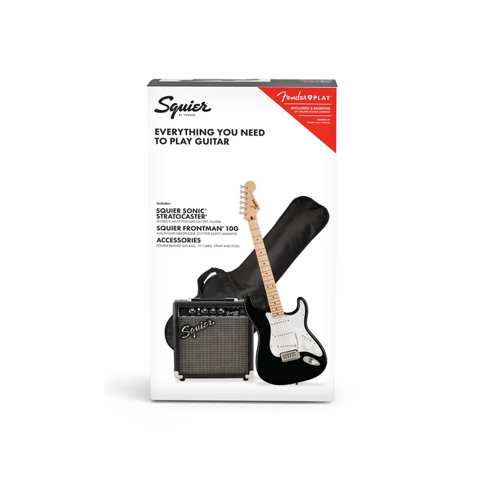SQUIER Sonic Stratocaster Pack Nera con Battipenna Bianco GB 10G