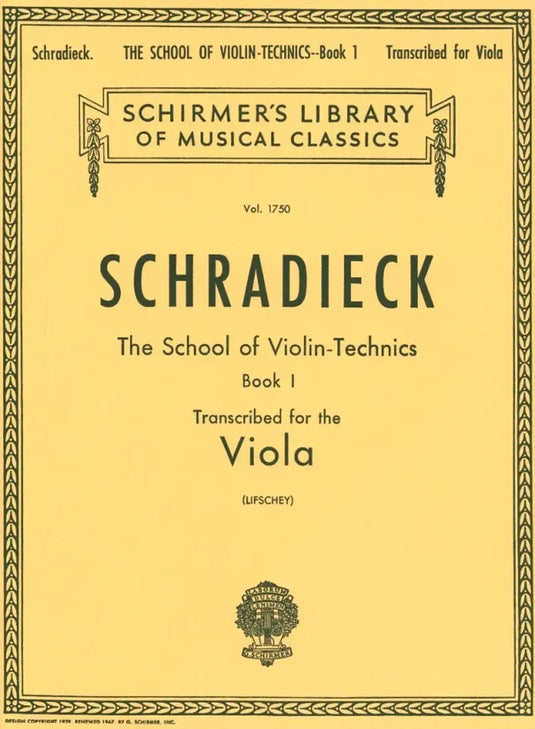 SCHRADIECK - The School of Violin-Technics Book 1 - Transcibed for the Viola