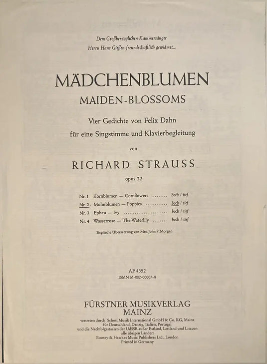 STRAUSS - Mädchenblumen – Mohnblumen (hoch) op. 22/2 (1888)