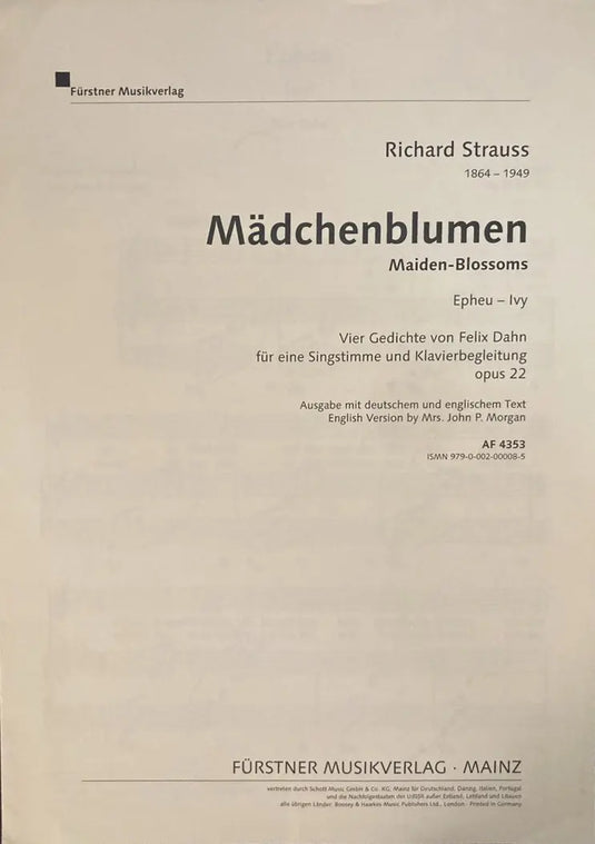 STRAUSS - Mädchenblumen – Efeu (hoch) op. 22/3 (1888)