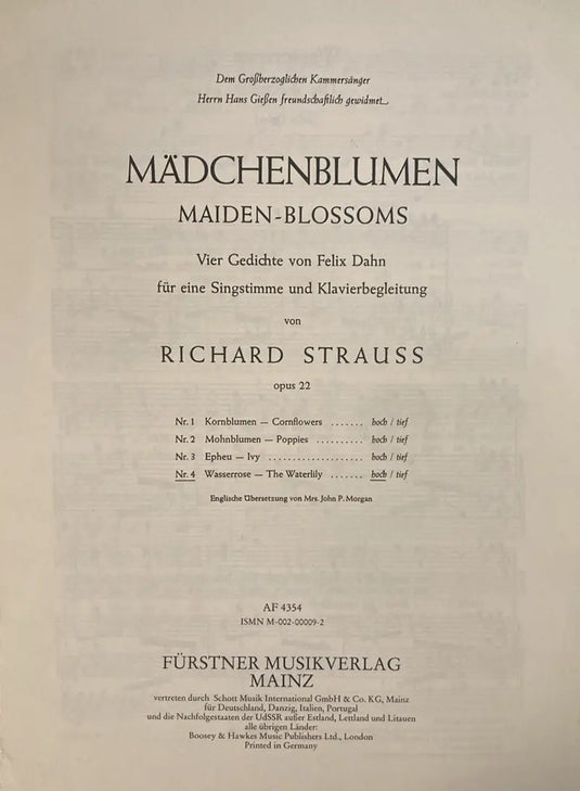 STRAUSS - Mädchenblumen – Wasserrose (hoch) op. 22/4 (1888)