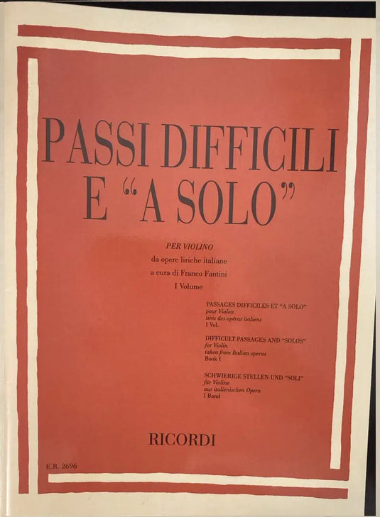 Passi Difficili E A Solo  Per Violino Vol.1