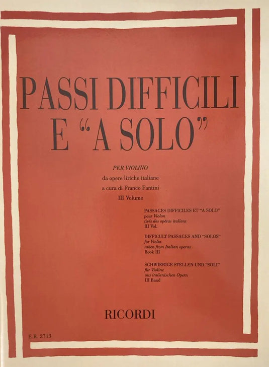 Passi Difficili E A Solo  Per Violino Vol.3
