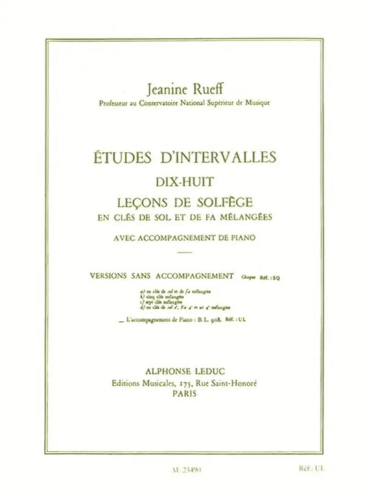 RUEFF - Études d'intervalles: dix-huit leçons de solfège (Avec Accomp. de piano)