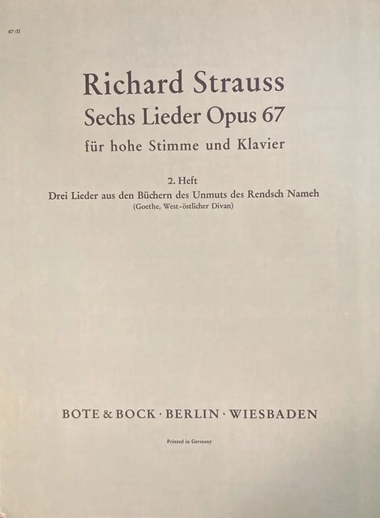 STRAUSS - Sechs Lieder op. 67 (1918), Heft 2