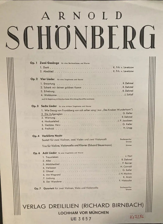 SCHÖNBERG - Die Aufgeregten Op. 3 Nr. 2 - Sechs Lieder op. 3