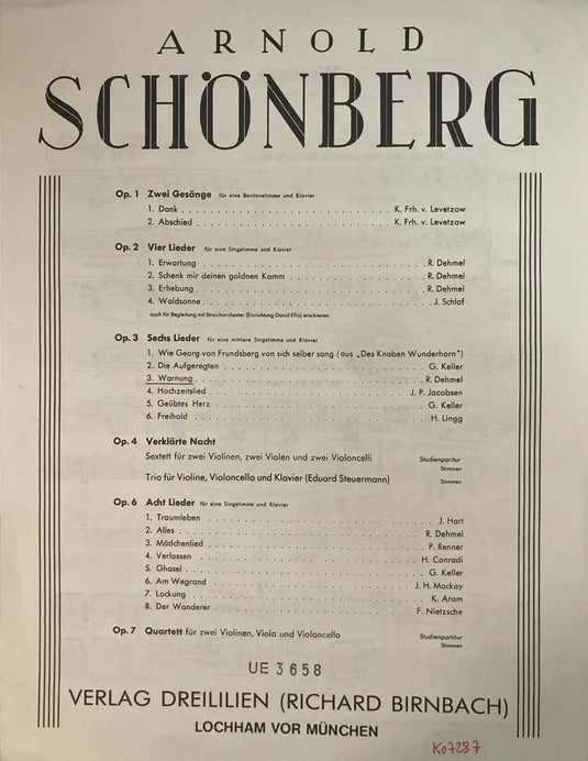 SCHÖNBERG - Warnung Op. 3 Nr. 3 - Sechs Lieder op. 3