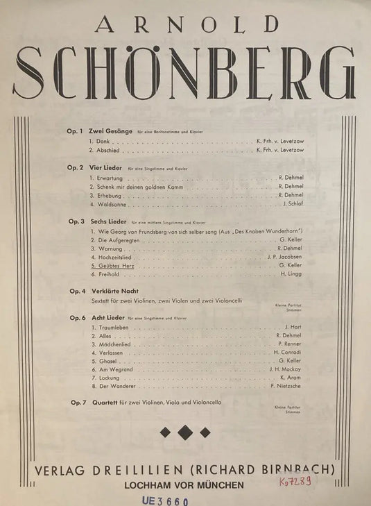 SCHÖNBERG - Geübtes Herz Op. 3 Nr. 5 - Sechs Lieder op. 3