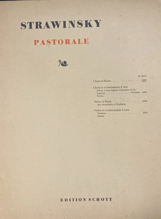 STRAVINSKY - Pastorale (1907) für Stimme und Klavier