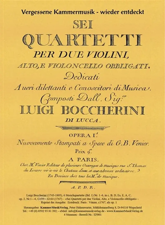BOCCHERINI - 6 Quartetti Op. 2