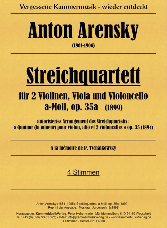 ARENSKY - Quartett A-Moll Op 35a