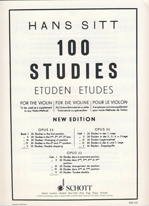 SITT - 100 STUDIES OP.32 - BOOK 5 (SCHOTT)