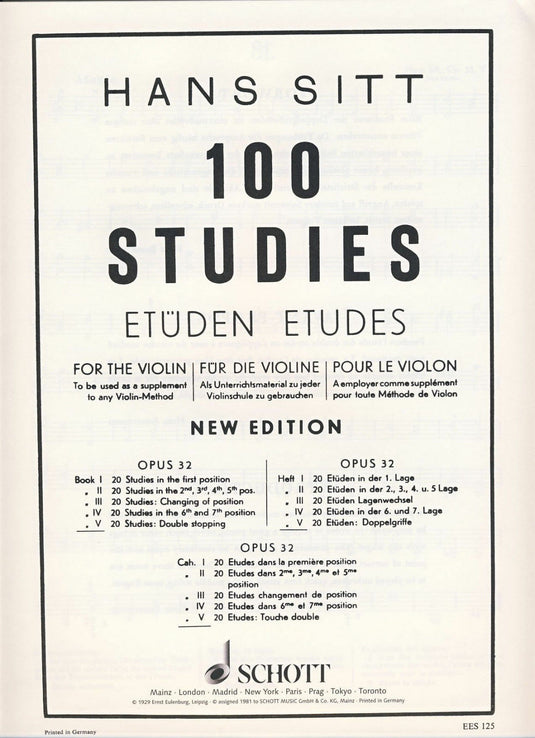 SITT - 100 STUDIES OP.32 - BOOK 5 (SCHOTT)